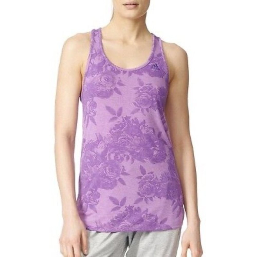 Adidas Tonal Floral Print ClimaLite Tank Top Purple fitness athleisure yoga